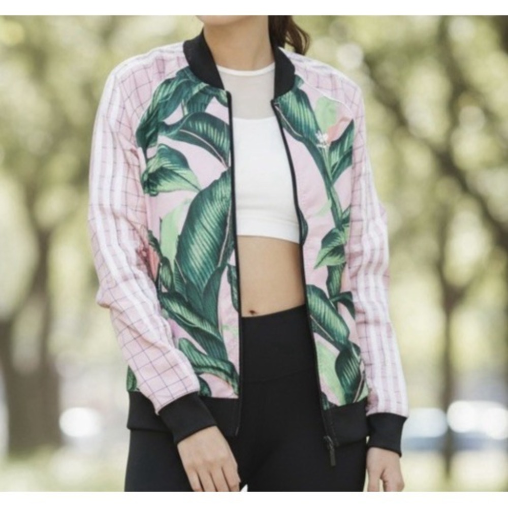 Adidas Farm Rio Superstar Track Jacket Size S Satin Pink Green Palms Lightweight